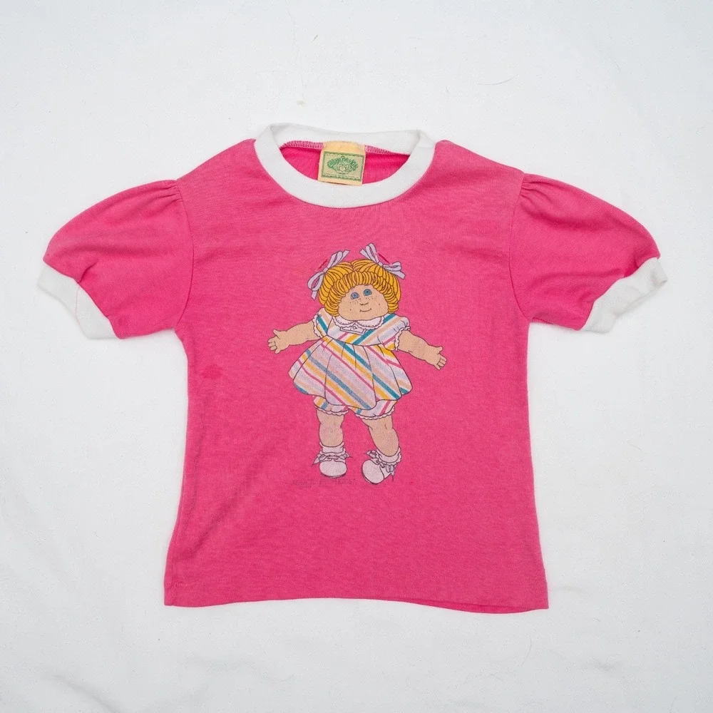 Cabbage Patch Kids Short Sleeve Pajama Shirt Top 1983 Inc Pink Ringer Size 6 USA
